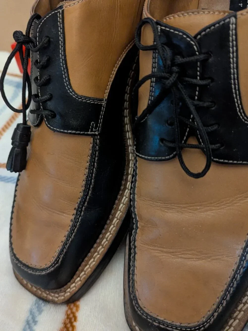 Marco Vicci Mens Leather Italian Shoes 9.5 Two Tone-Brown & Light Brown